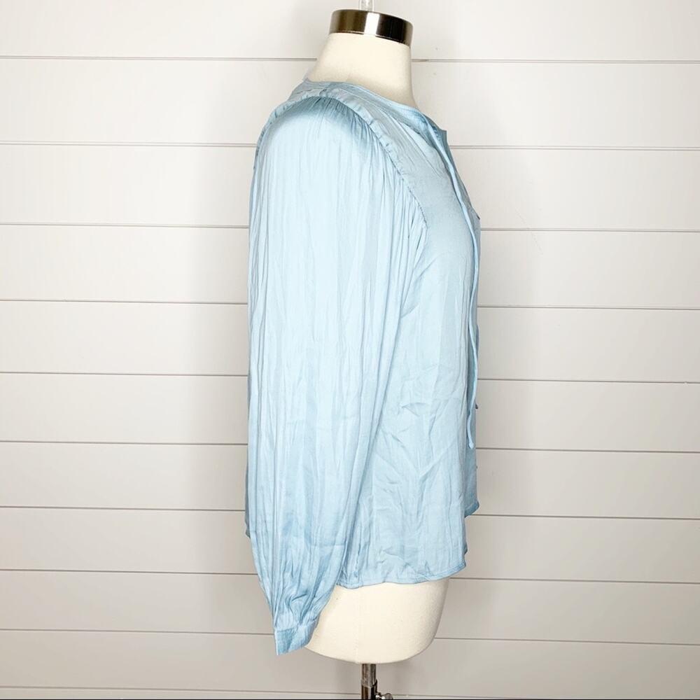LOFT Split Neck Flowy Puff Sleeve Top Coastal Blue Size XS - Picture 6 of 10